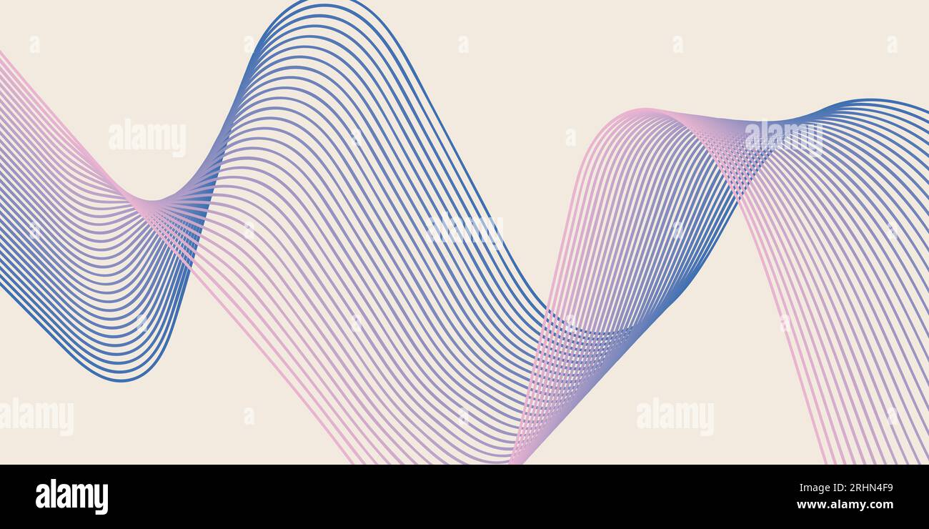 Sfondo rétro astratto con linee ondulate blu e rosa. Sfondo geometrico minimo. Linea d'onda art. Design curvo e liscio con spazio di copia. Moderno Illustrazione Vettoriale