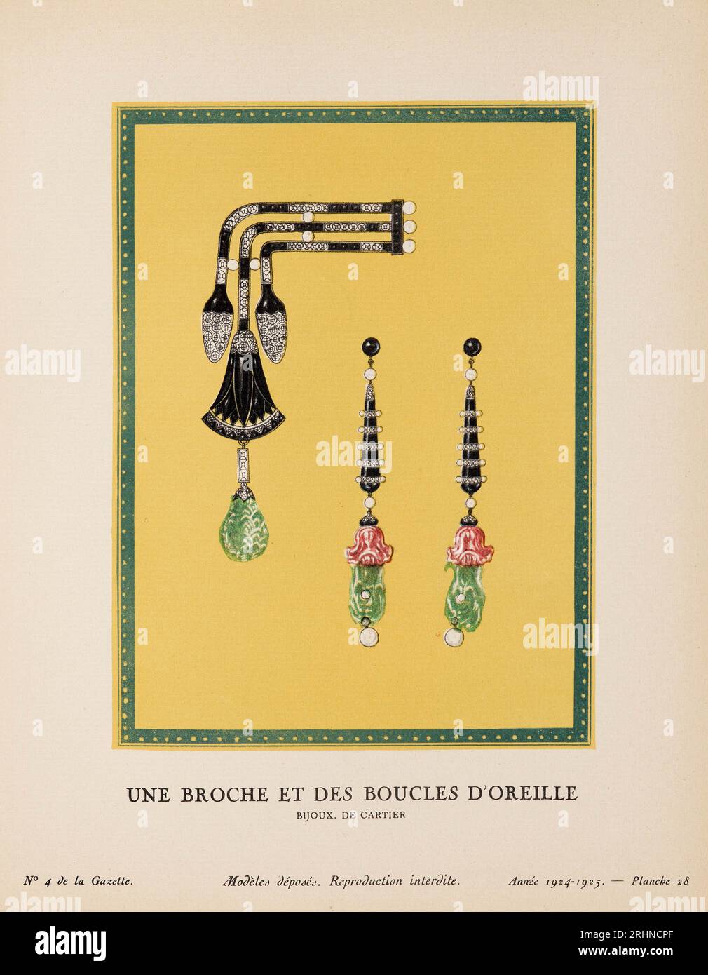 Une broche et des boucles d'oreilles. Bijoux, de Cartier (la Gazette du Bon ton). Museo: COLLEZIONE PRIVATA. Autore: ANONIMO. Foto Stock