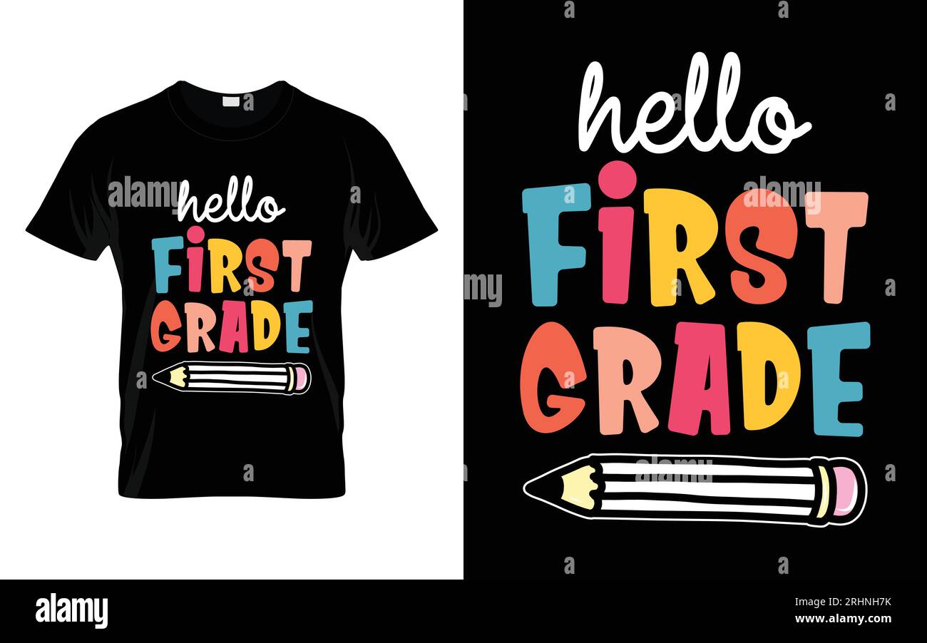 T-shirt tipografica Hello First Grade Back to School Illustrazione Vettoriale