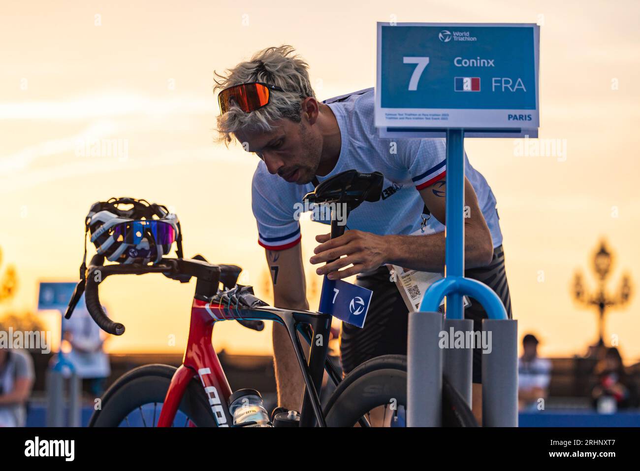 07 Dorian Coninx (fra) durante il World Triathlon Olympic & Paralympic Games test Event 2023, dal 17 al 20 agosto 2023 a Parigi, in Francia Foto Stock