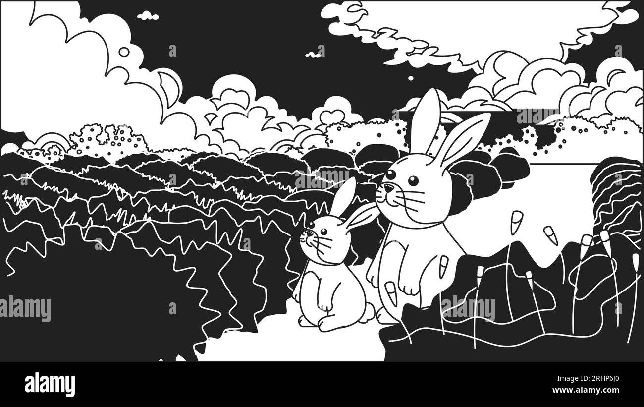 Carta da parati bianca e nera carina chill lo fi Kawaii Rabbits Illustrazione Vettoriale