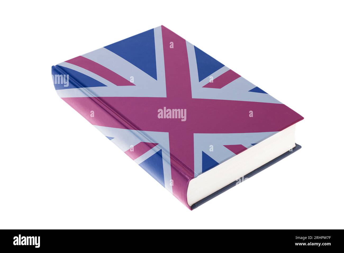 Libro dipinto con bandiera britannica isolato su sfondo bianco Foto Stock