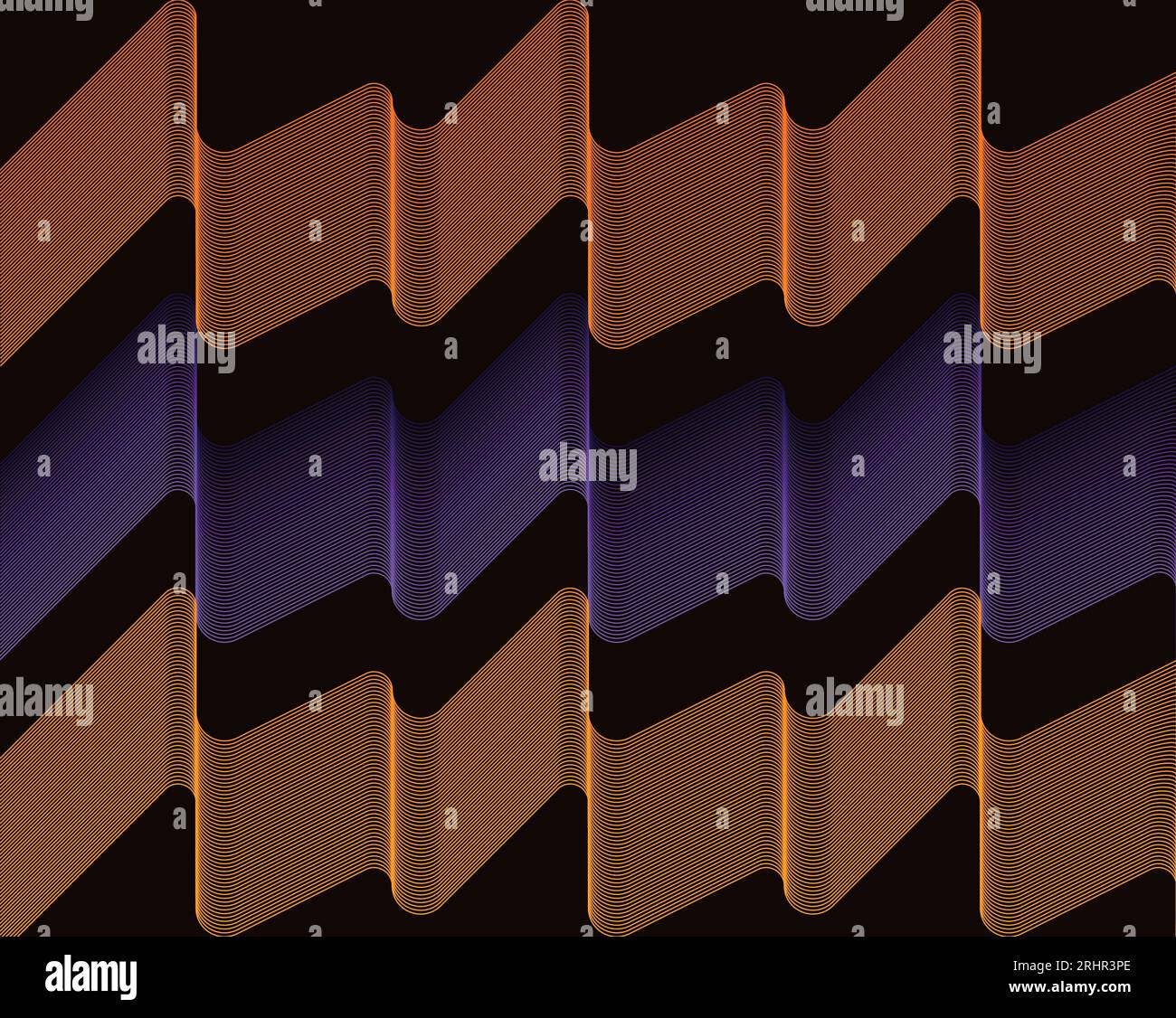 Motivo ondulato arancione, giallo e viola su sfondo marrone. Linee ondulate su marrone. Halloween colora l'illustrazione vettoriale. Illustrazione Vettoriale