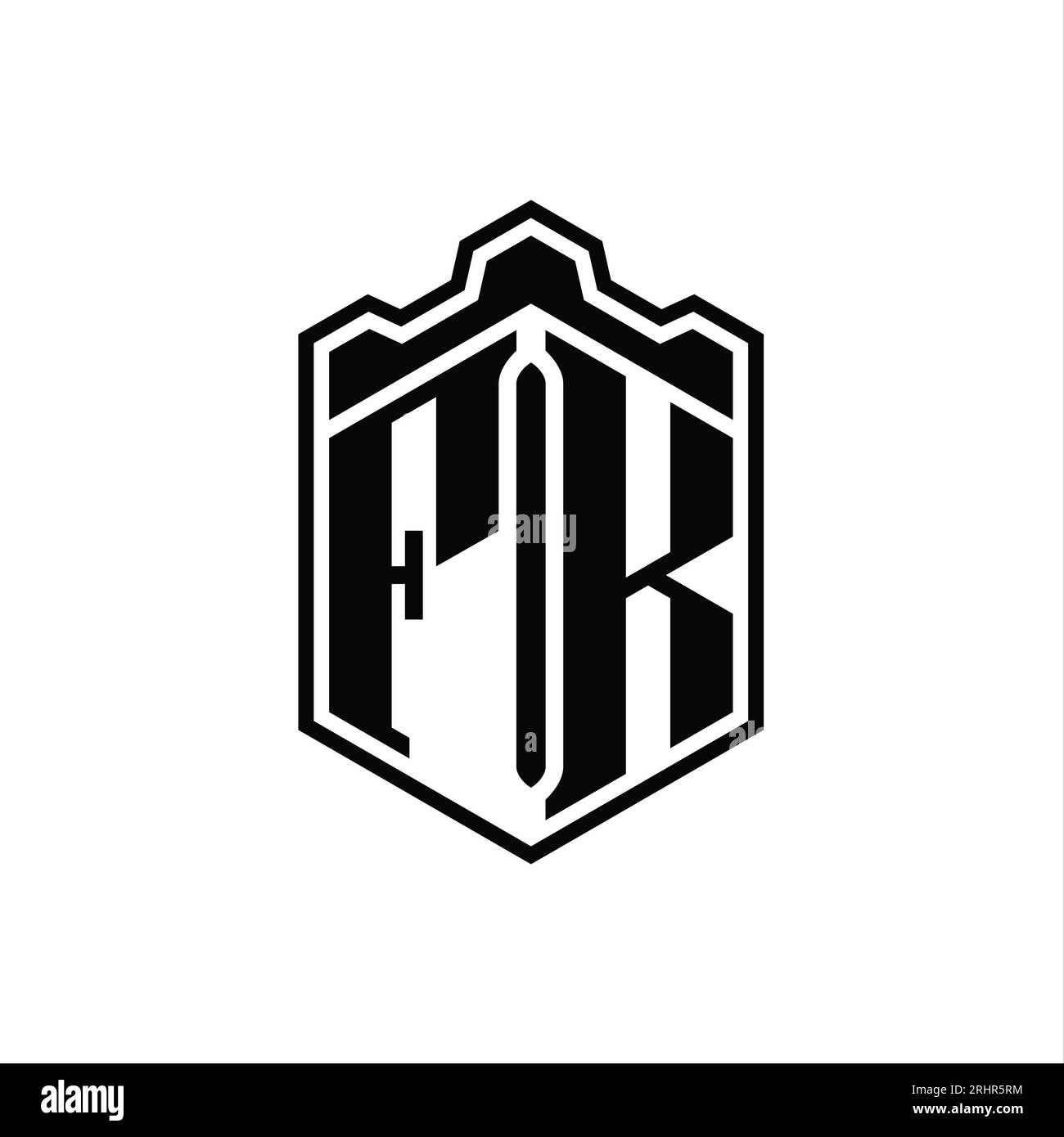 Lettera FK monogramma con logo esagonale forma a corona a castello geometrico con modello di design a profilo Foto Stock