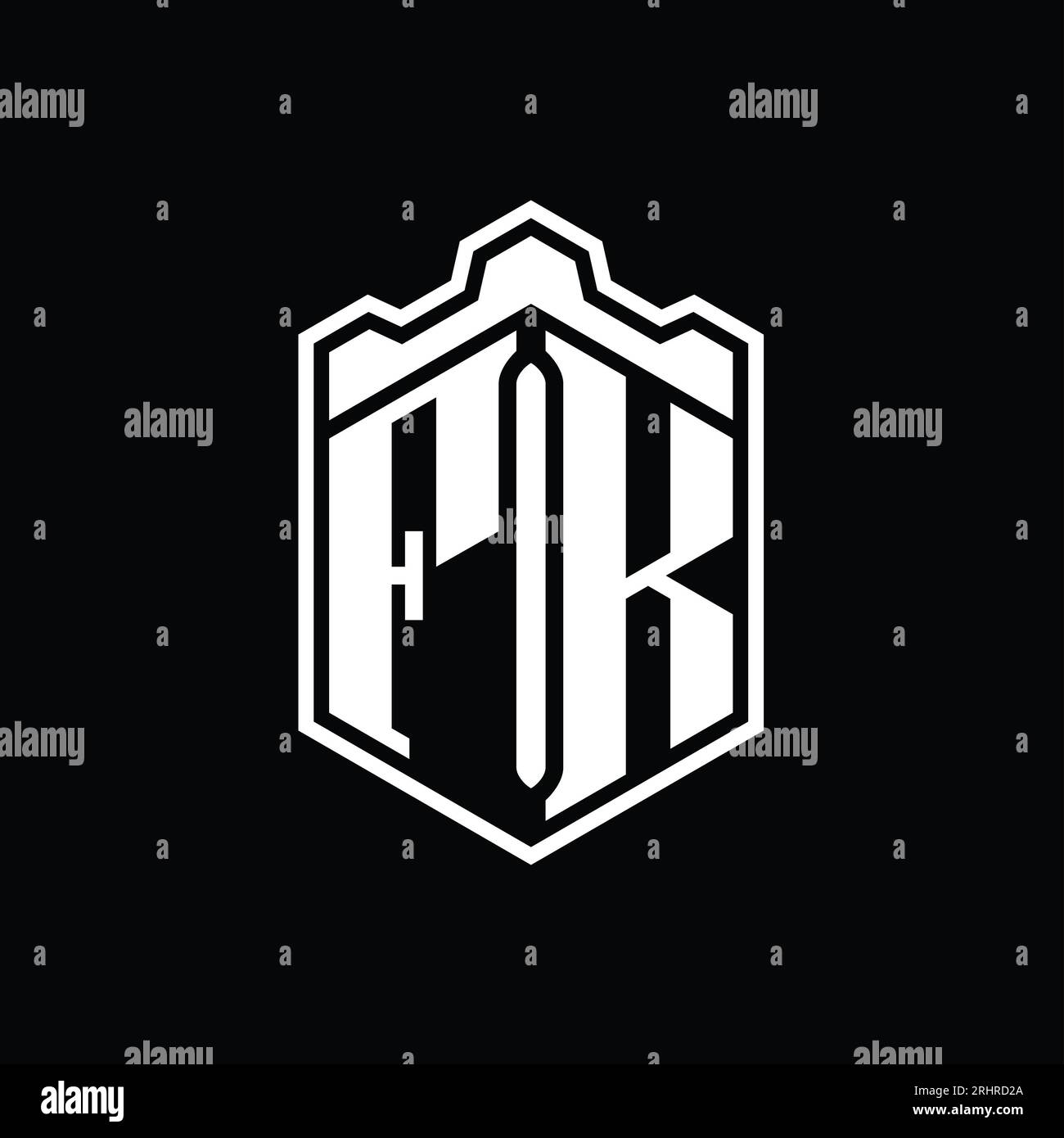 Lettera FK monogramma con logo esagonale forma a corona a castello geometrico con modello di design a profilo Foto Stock