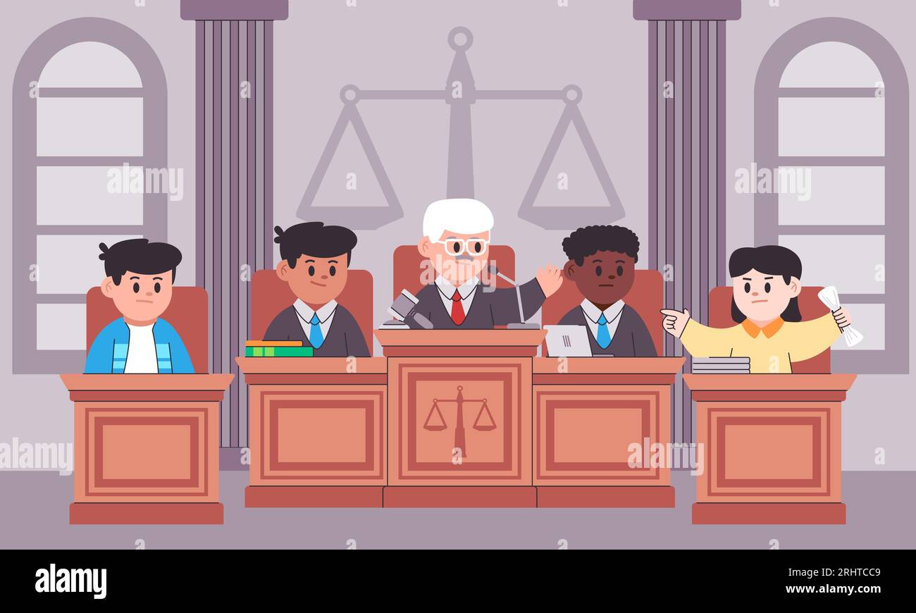 Tribunale giudice sistema giudiziario indagine legale contenzioso professionale detenuti illustrazione del tribunale Illustrazione Vettoriale