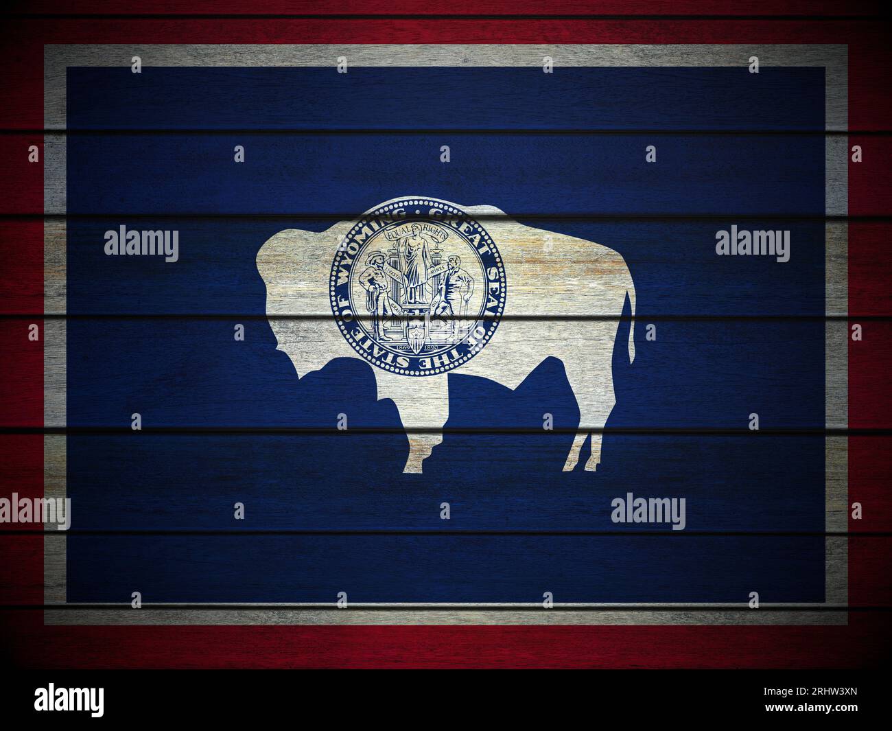 Sfondo con bandiera del Wyoming in legno. illustrazione 3d. Foto Stock