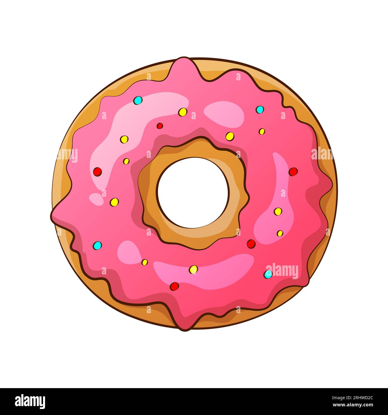 Ciambella con glassa rosa. Illustrazione vettoriale dei cartoni animati isolata su sfondo bianco. Illustrazione Vettoriale