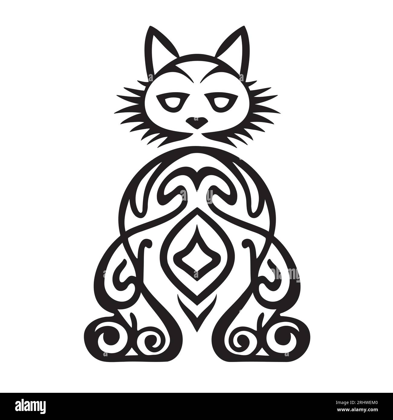 Gatto ornamentale. Tatuaggio. Linee nere. Illustrazione vettoriale Illustrazione Vettoriale