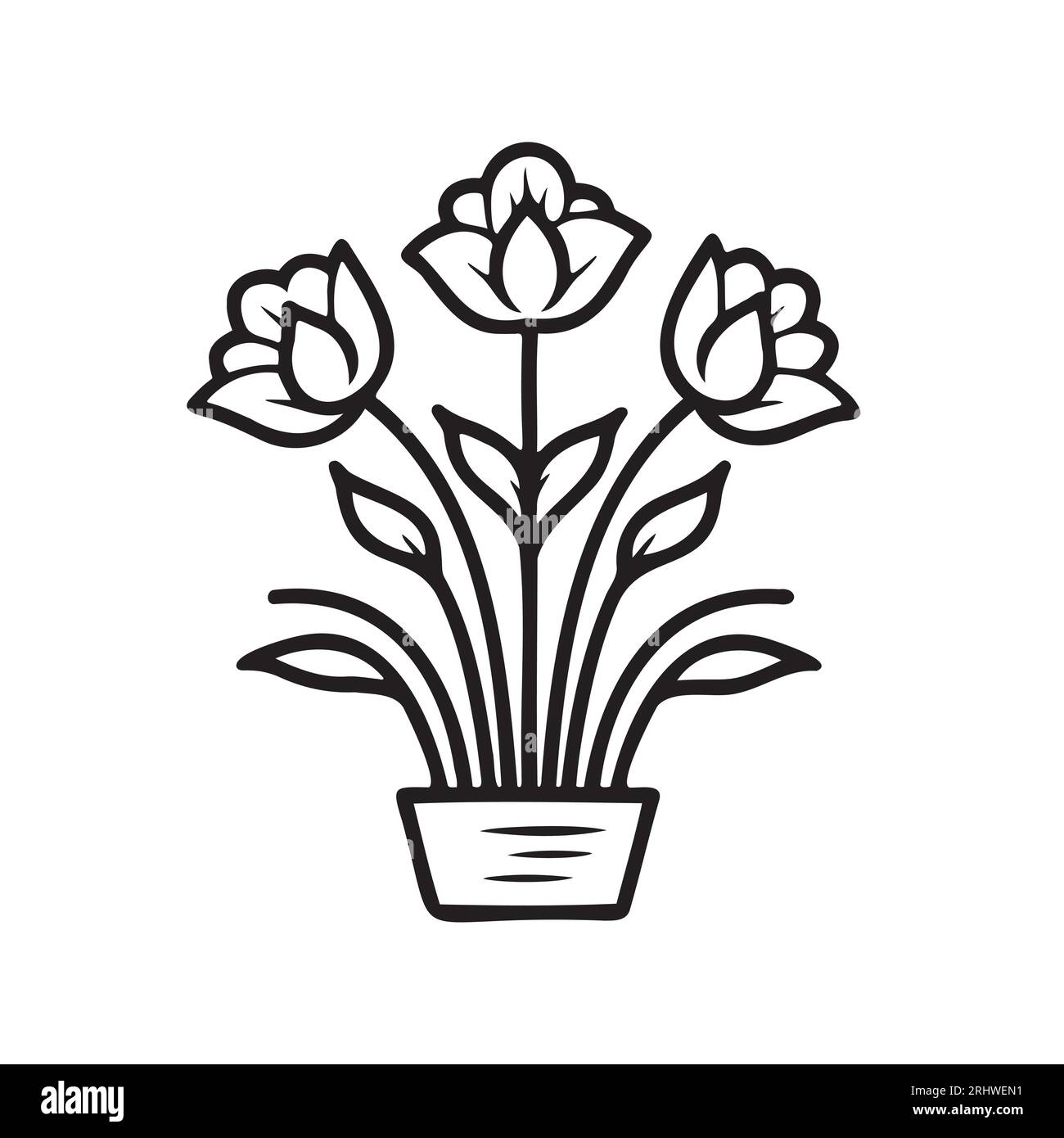 Fiore in pentola. Nero icona piatta su uno sfondo trasparente. Pittogramma per il vostro progetto Illustrazione Vettoriale