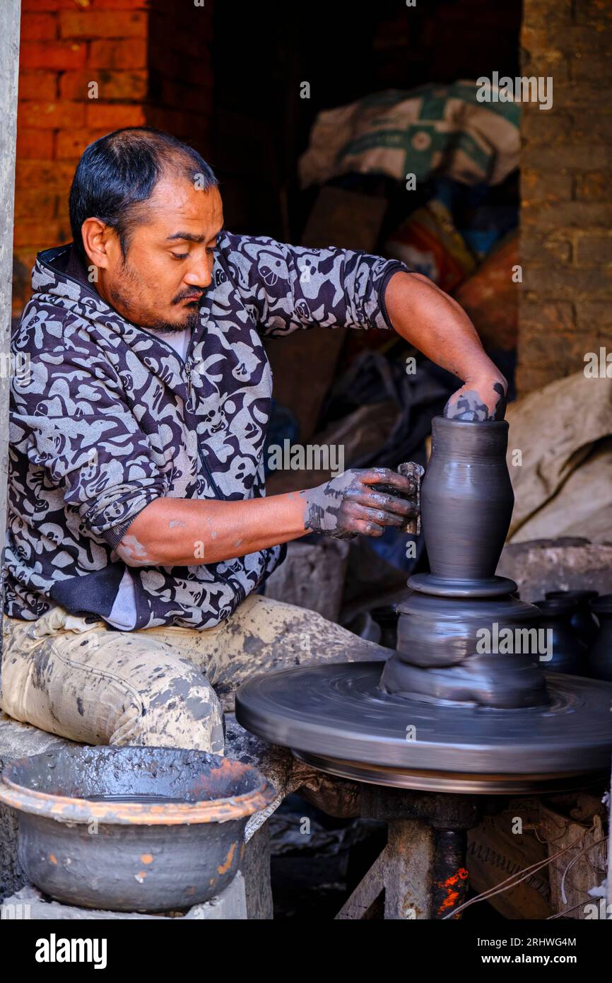 Nepal, valle di Kathmandu, città di Bhaktapur, area ceramisti Foto Stock