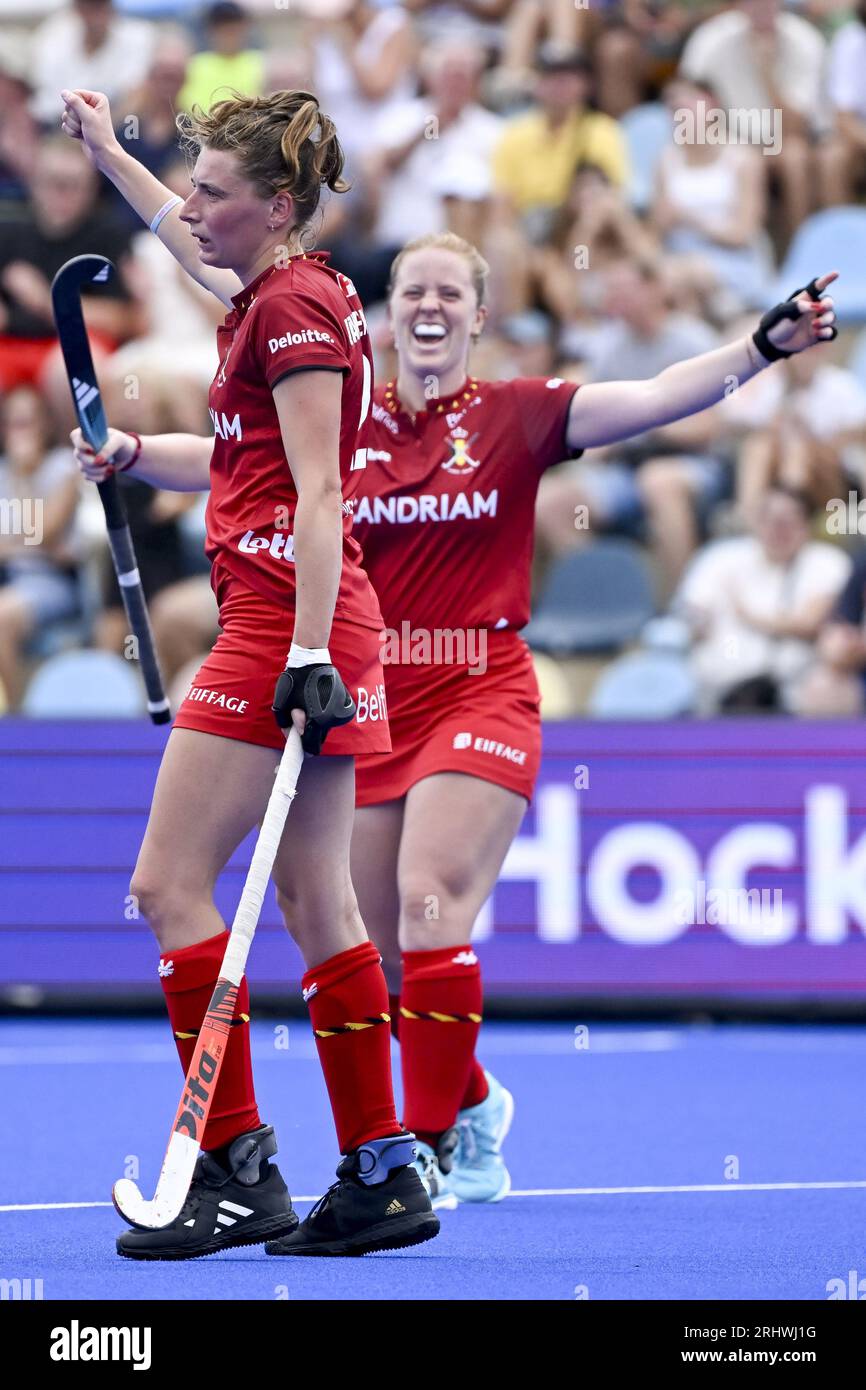 Monchengladbach, Germania. 19 agosto 2023. La belga Stephanie Vanden Borre nella foto di una partita di hockey tra la nazionale belga di hockey delle Red Panthers e l'Italia, sabato 19 agosto 2023 a Monchengladbach, Germania, partita 1/3 nella fase a biliardo dei campionati europei di hockey femminile. I campionati EuroHockey 2023 si svolgono dal 18 al 27 agosto 2023. BELGA PHOTO DIRK WAEM Credit: Belga News Agency/Alamy Live News Foto Stock