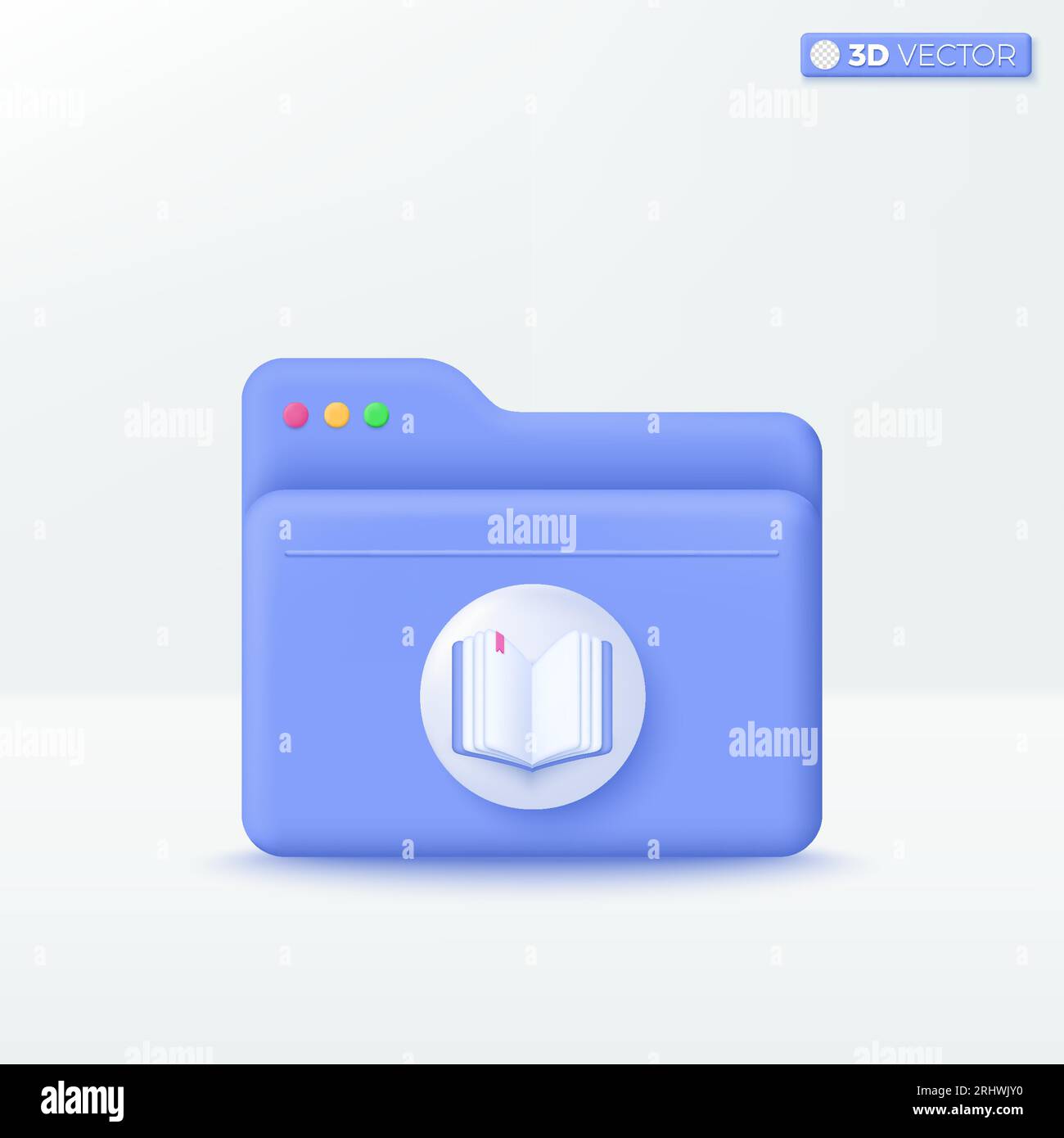 Simbolo dell'icona della libreria delle cartelle. Portafoglio di informazioni online per presentazioni, ricerche comode, dati memorizzati, concetto di gestione dei file. Isol vettoriale 3D. Illustrazione Vettoriale