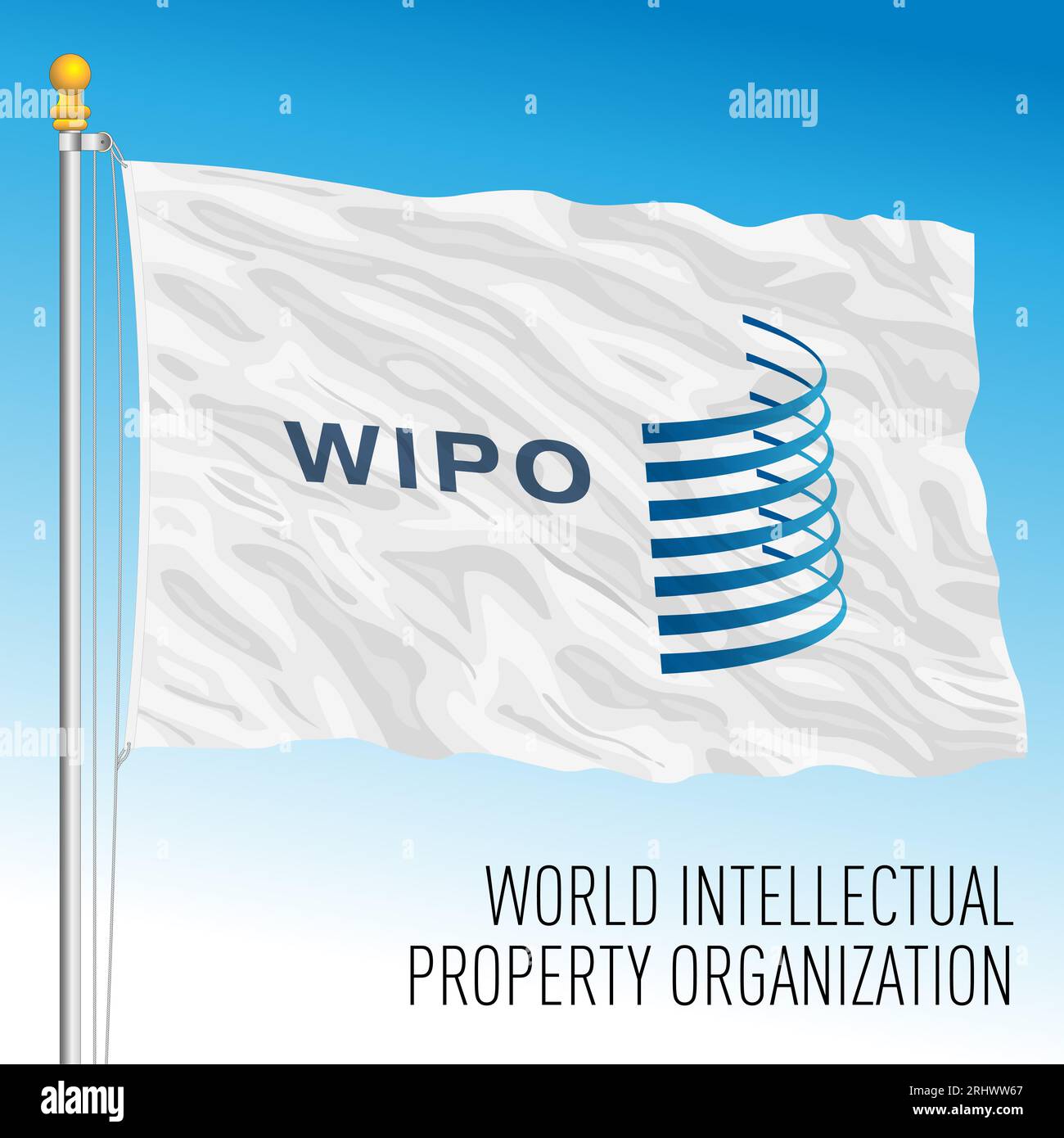 World Intellectual Property Organization Waving flag, organizzazione internazionale, illustrazione vettoriale Foto Stock