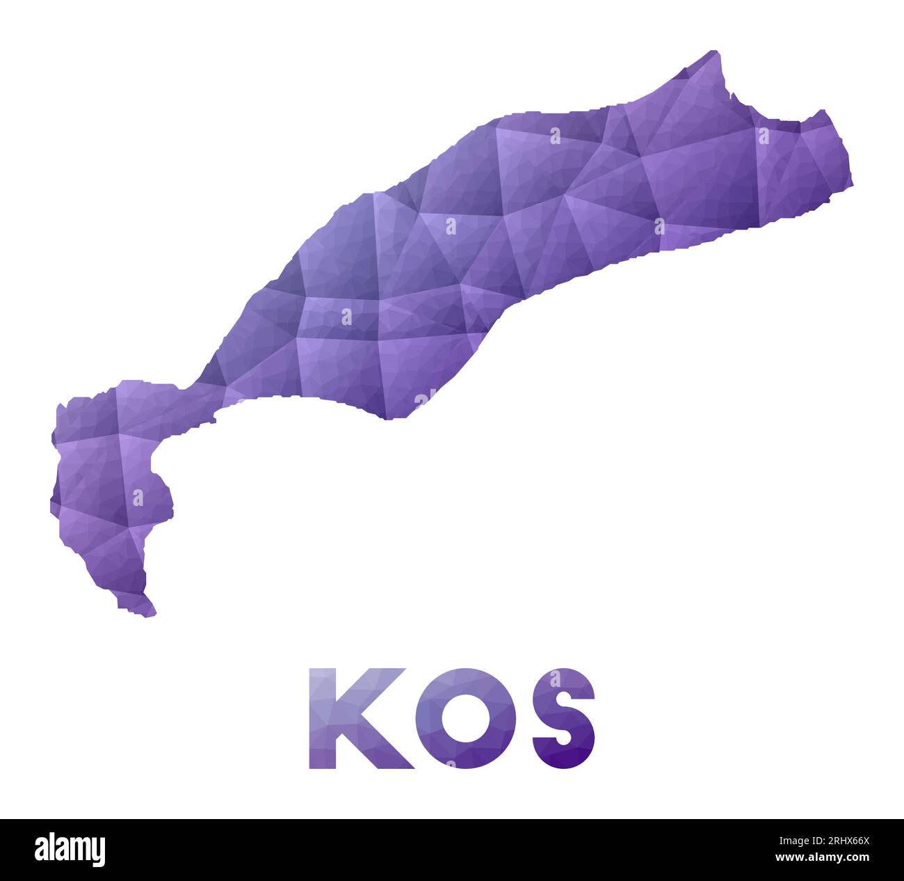 Illustrazione in basso poli dell'isola di Kos. Design geometrico viola. Illustrazione del vettore poligonale. Illustrazione Vettoriale