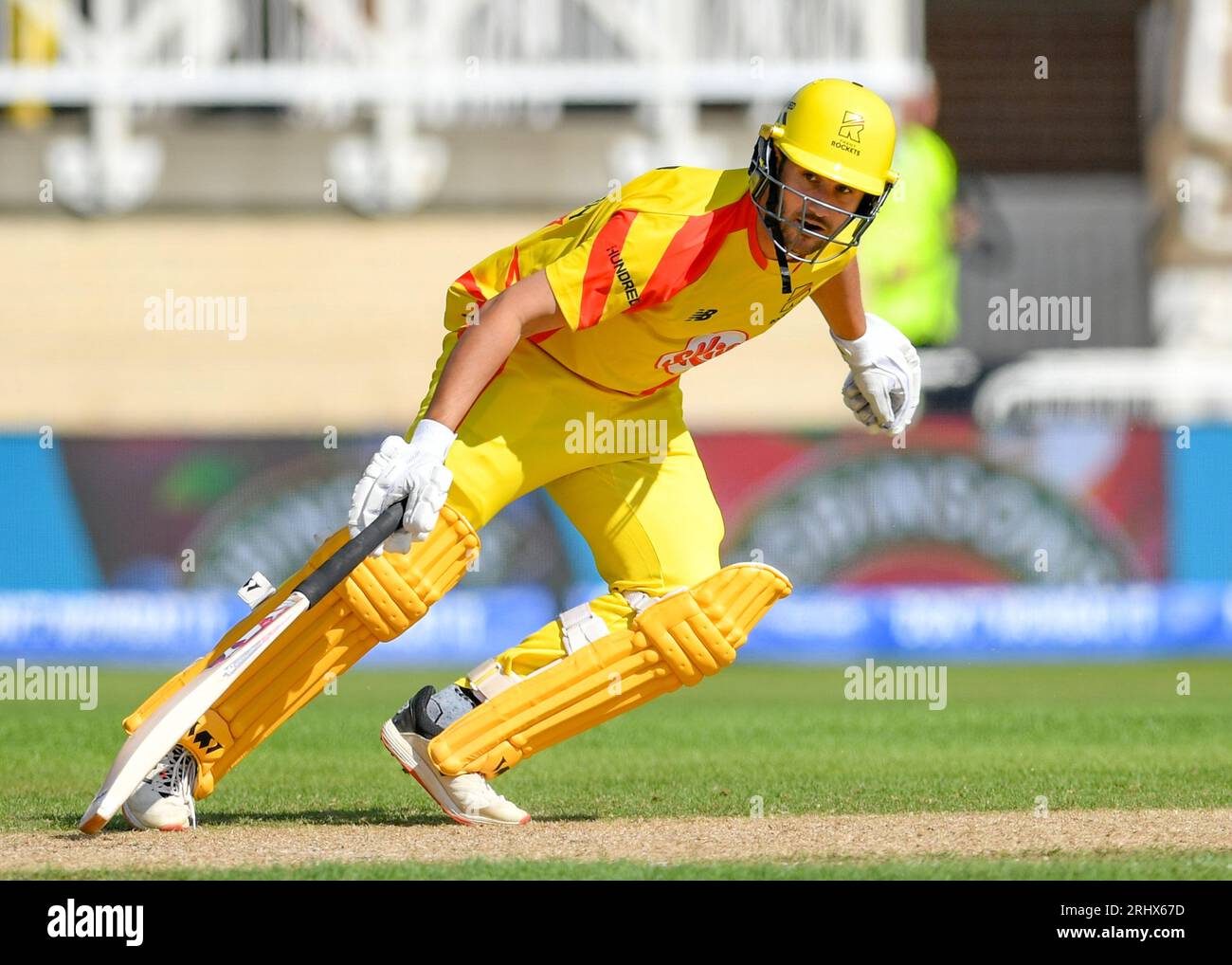 Nottingham, regno Unito. 19 agosto 2023. Nella foto da sinistra a destra Sam Hain (Trent Rockets) corre al 100 al Trent Bridge (Trent Rockets contro Birmingham Phoenix). Credito: Foto: Mark Dunn/Alamy Live News (Sport) Foto Stock