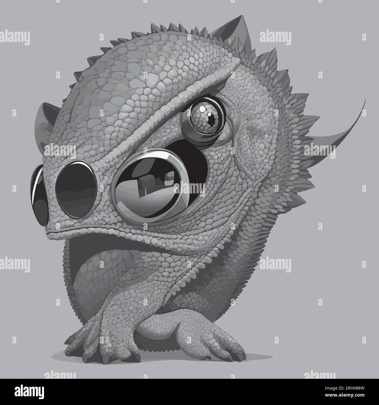 Adesivo di camaleonte con occhiali da sole su sfondo a tinta unita, arte vettoriale, arte digitale, sfaccettato, minimale, astratto, sfondo panoramico Illustrazione Vettoriale