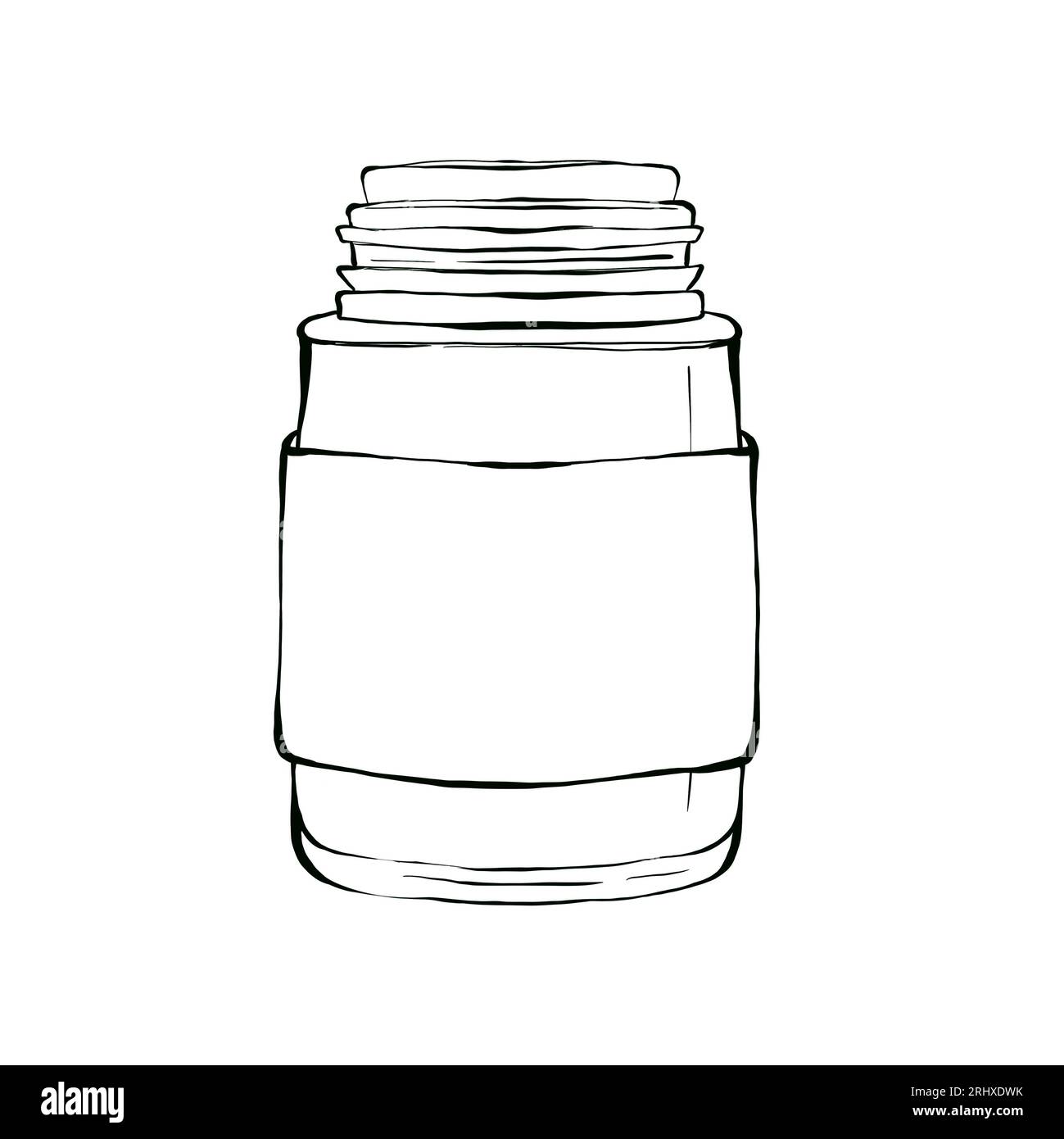Bottiglia silhouette di olio essenziale, isolata su sfondo bianco. Illustrazione dello stile di schizzo disegnato a mano Foto Stock
