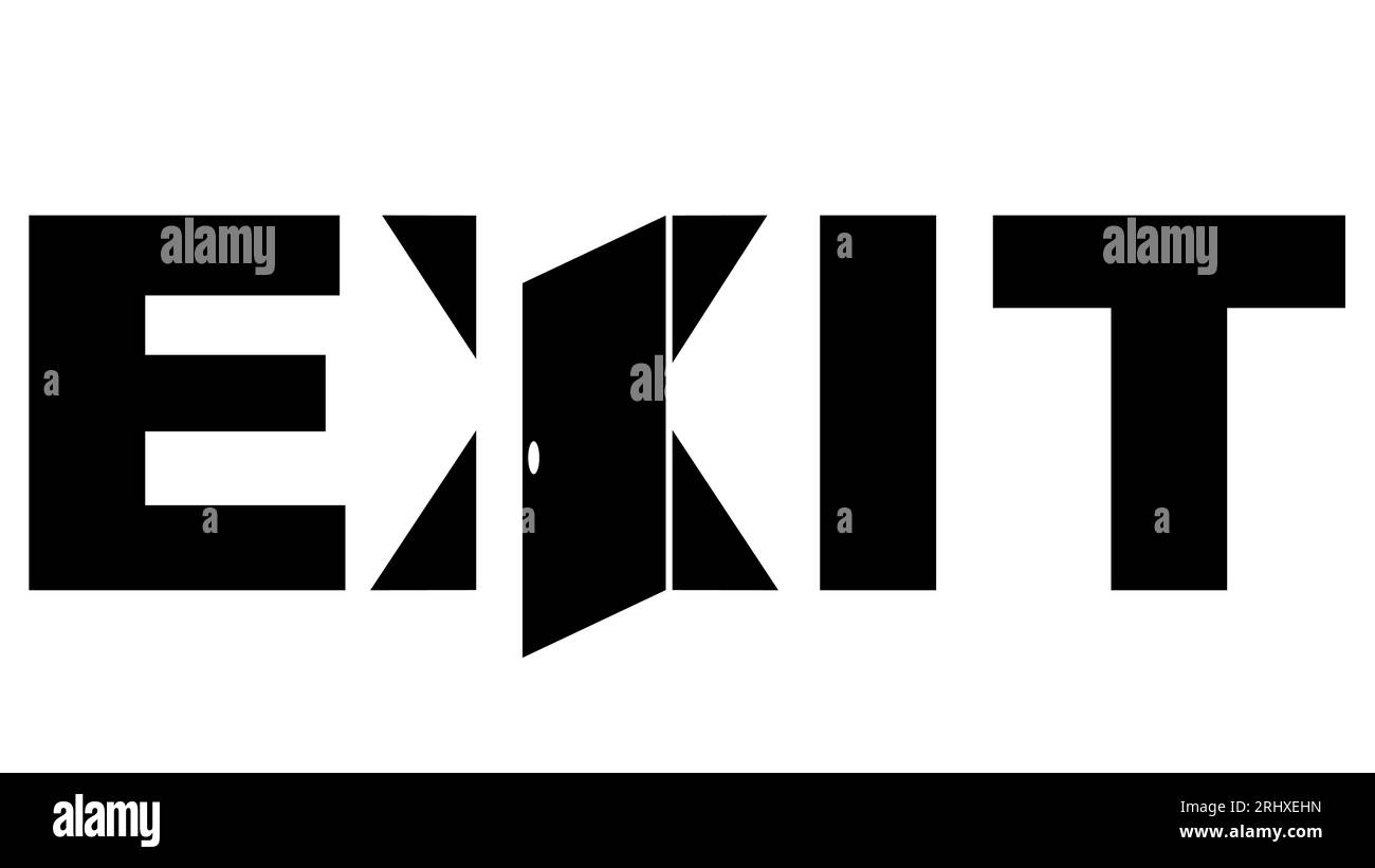 Icona logo uscita, aprire le porte in parola uscita di emergenza evacuazione Illustrazione Vettoriale