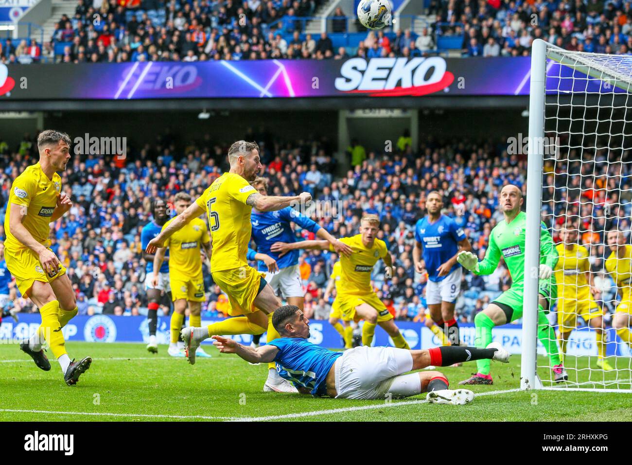 Glasgow, Regno Unito. 19 agosto 2023. I Rangers giocano contro il Greenock Morton all'Ibrox Stadium nel secondo turno delle qualificazioni alla Viaplay Cup. Crediti: Findlay/Alamy Live News Foto Stock