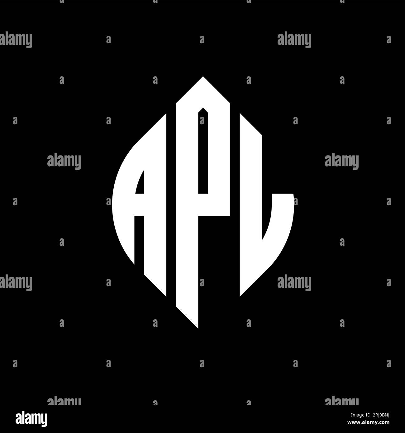 Logo APL a lettera circolare con forma circolare ed ellisse. Lettere di ellisse APL con stile tipografico. Le tre iniziali formano un logo circolare. APL ci Illustrazione Vettoriale