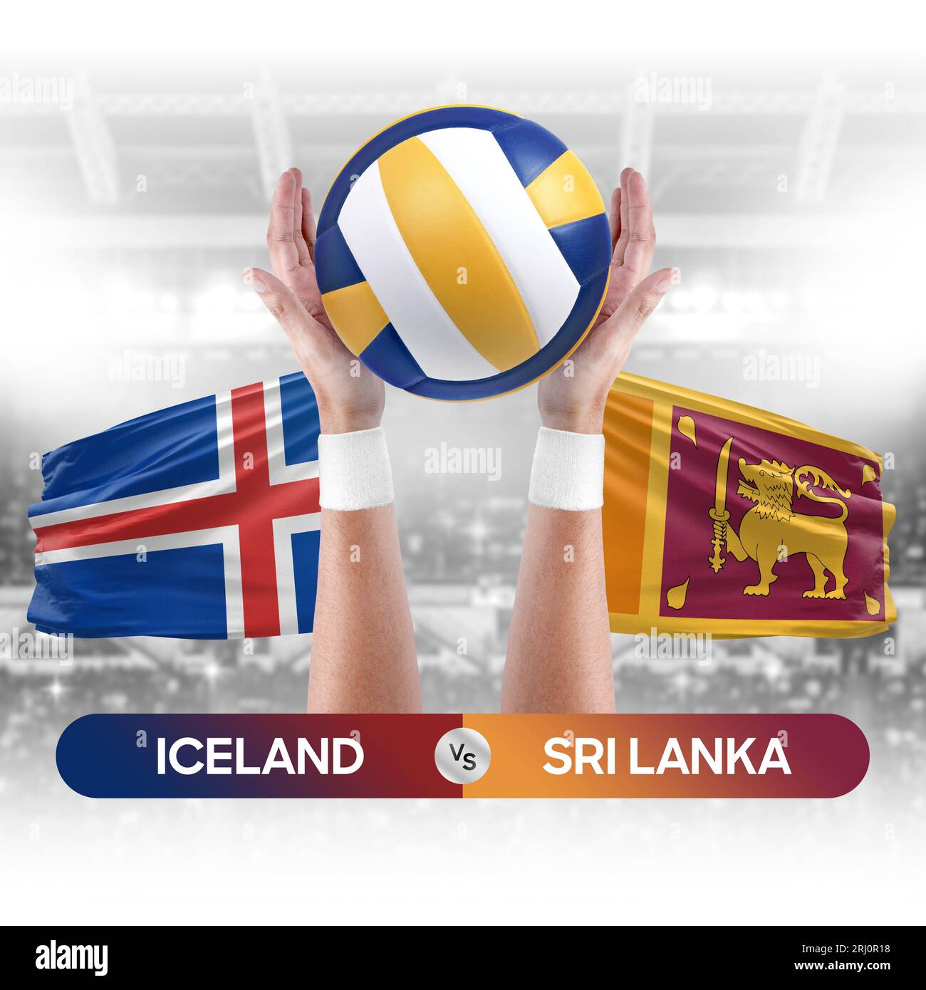 Concetto di competizione tra Islanda e Sri Lanka per partite di pallavolo e pallavolo. Foto Stock