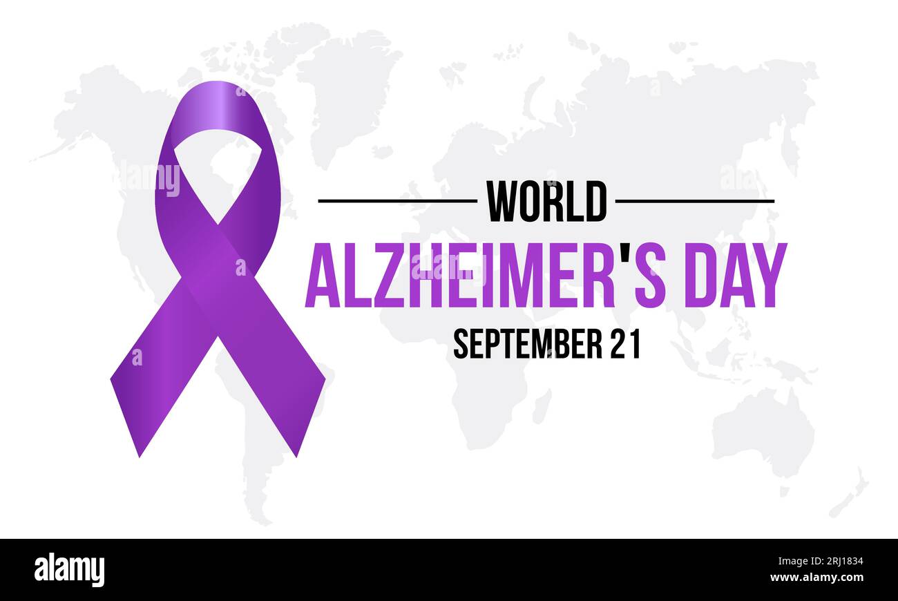La giornata mondiale dell'Alzheimer mette in evidenza la difesa, il sostegno e la ricerca per i disturbi della memoria. Promozione del modello di banner per illustrazione vettoriale di consapevolezza globale. Illustrazione Vettoriale