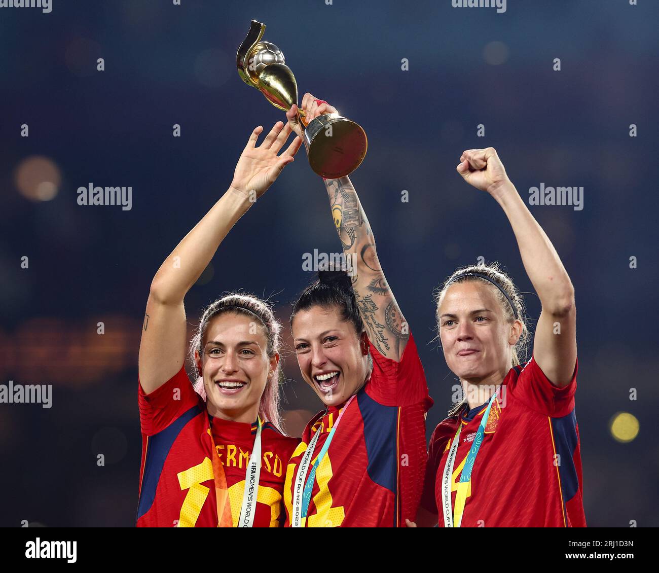 I giocatori spagnoli festeggiano la vittoria della Coppa del mondo durante la partita finale della Coppa del mondo femminile FIFA 2023 Spain Women vs England Women allo Stadium Australia, Sydney, Australia, 20 agosto 2023 (foto di Patrick Hoelscher/News Images) Foto Stock