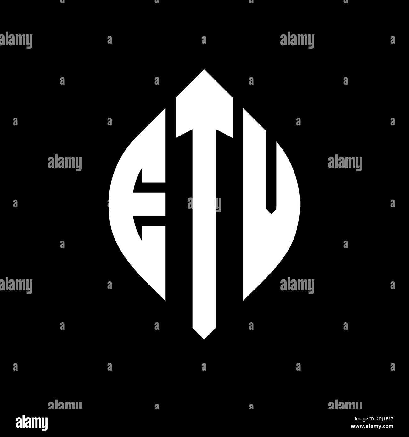 Logo ETV a forma di lettera circolare con forma circolare ed ellisse. Lettere ellittiche ETV con stile tipografico. Le tre iniziali formano un logo circolare. ETV ci Illustrazione Vettoriale