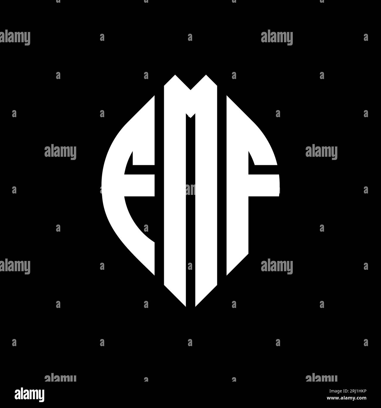 Logo FMF a lettera circolare con forma circolare ed ellisse. Lettere ellittiche FMF con stile tipografico. Le tre iniziali formano un logo circolare. FMF ci Illustrazione Vettoriale