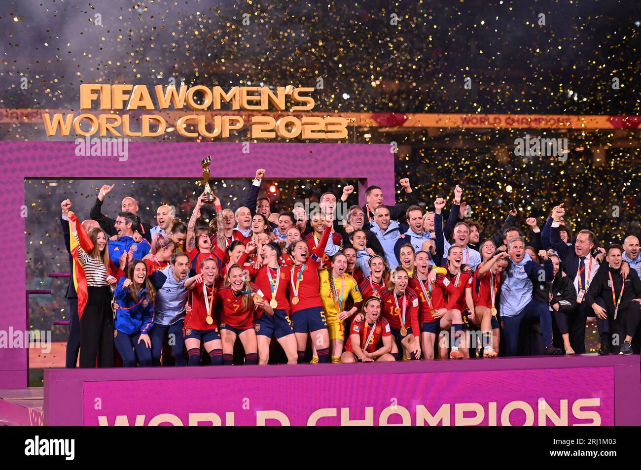 Sydney, Australia. 20 agosto 2023. La Spagna è incoronata campione del mondo vincendo la finale della Coppa del mondo femminile 2023 sconfiggendo l'Inghilterra 1-0 allo Stadium Australia di Sydney, Australia credito: Kleber Osorio/ Alamy Live News Foto Stock