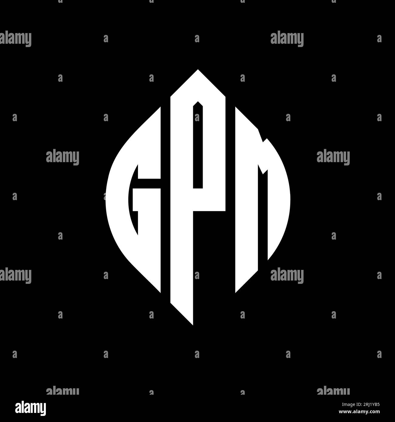 Logo GPM a forma di lettera circolare con forma circolare ed ellisse. Lettere ELLITTICHE GPM con stile tipografico. Le tre iniziali formano un logo circolare. GPM ci Illustrazione Vettoriale