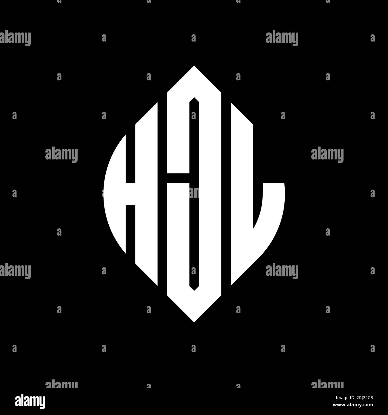 Logo HJL a forma di lettera circolare con forma circolare ed ellisse. Lettere ellittiche HJL con stile tipografico. Le tre iniziali formano un logo circolare. HJL ci Illustrazione Vettoriale