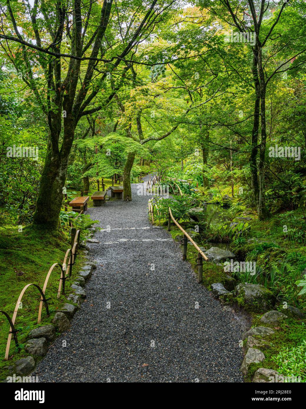 Vista panoramica nel bellissimo tempio Ryoan-ji di Kyoto. Giappone. Foto Stock