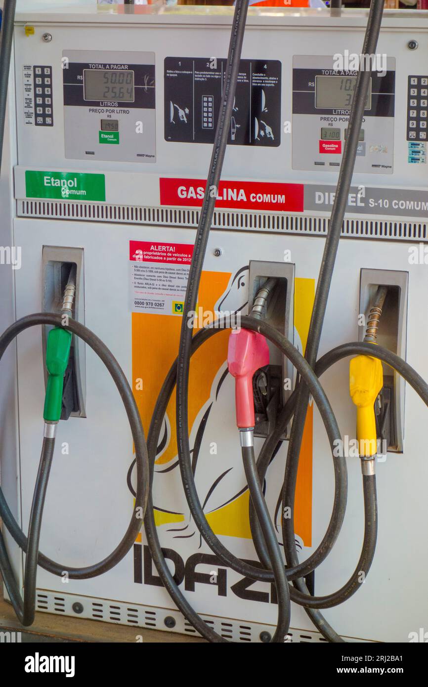 Pompe di benzina, benzina, diesel in una stazione di Mato grosso, Brasile Foto Stock