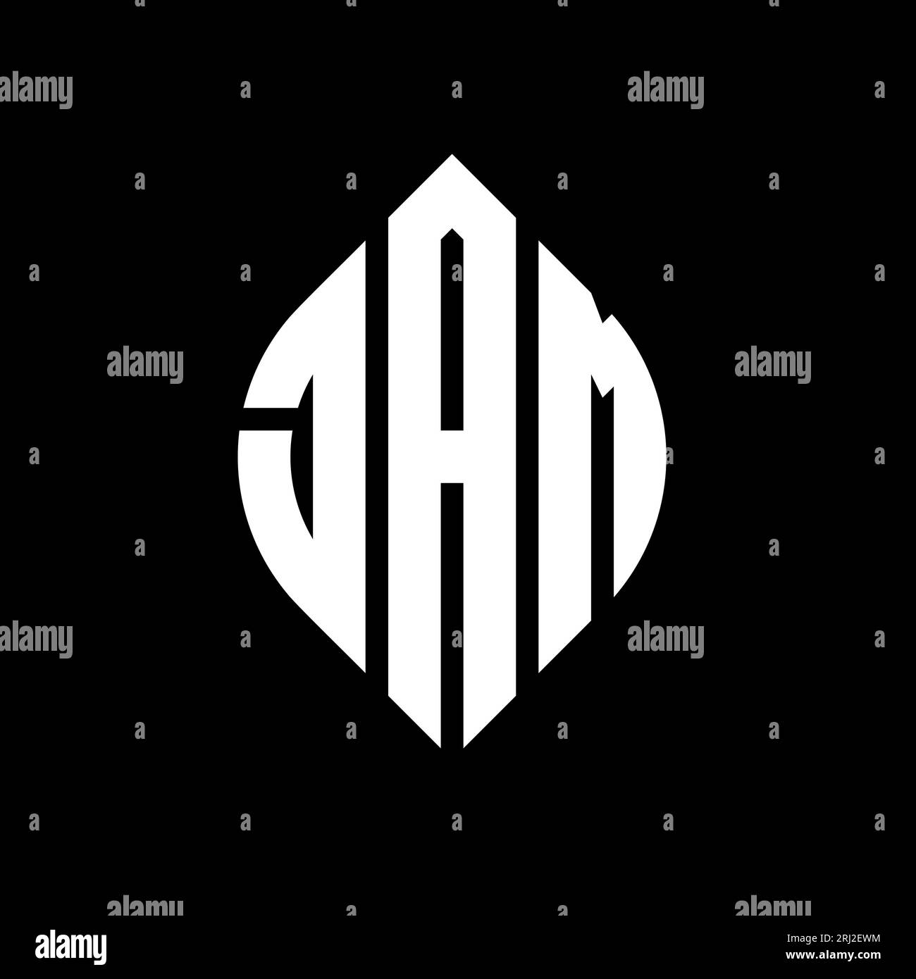 Logo JAM Circle Letter con forma circolare ed ellisse. INCEDI lettere ELLITTICHE con stile tipografico. Le tre iniziali formano un logo circolare. JAM ci Illustrazione Vettoriale