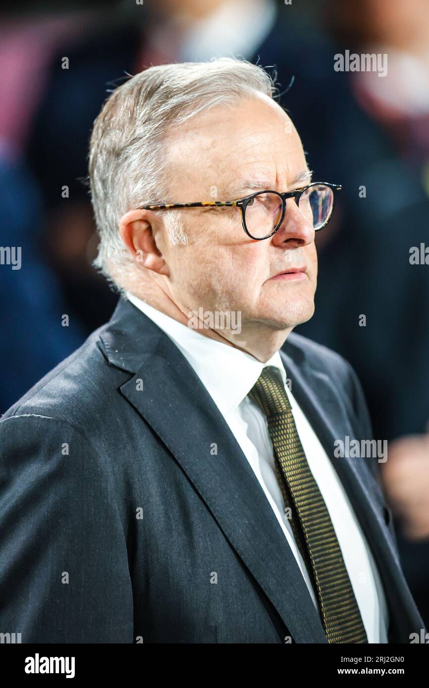 Sydney, nuovo Galles del Sud, Australia. 20 agosto 2023. SYDNEY, AUSTRALIA - 20 AGOSTO: Anthony Albanese, primo Ministro australiano, partecipa alla finale della Coppa del mondo femminile FIFA Australia e nuova Zelanda 2023 allo Stadium Australia il 20 agosto 2023 (immagine di credito: © Chris Putnam/ZUMA Press Wire) SOLO PER USO EDITORIALE! Non per USO commerciale! Foto Stock