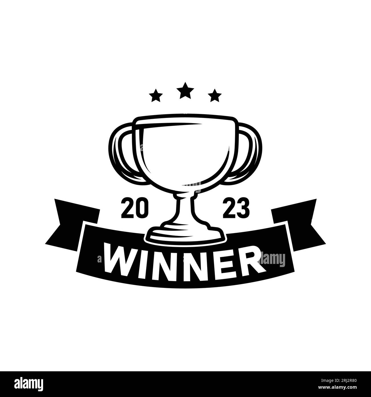 Modello di design del logo del trofeo.Vincitore dell'anno. Icona del logo del trofeo Champions. Vettore e illustrazione. Illustrazione Vettoriale