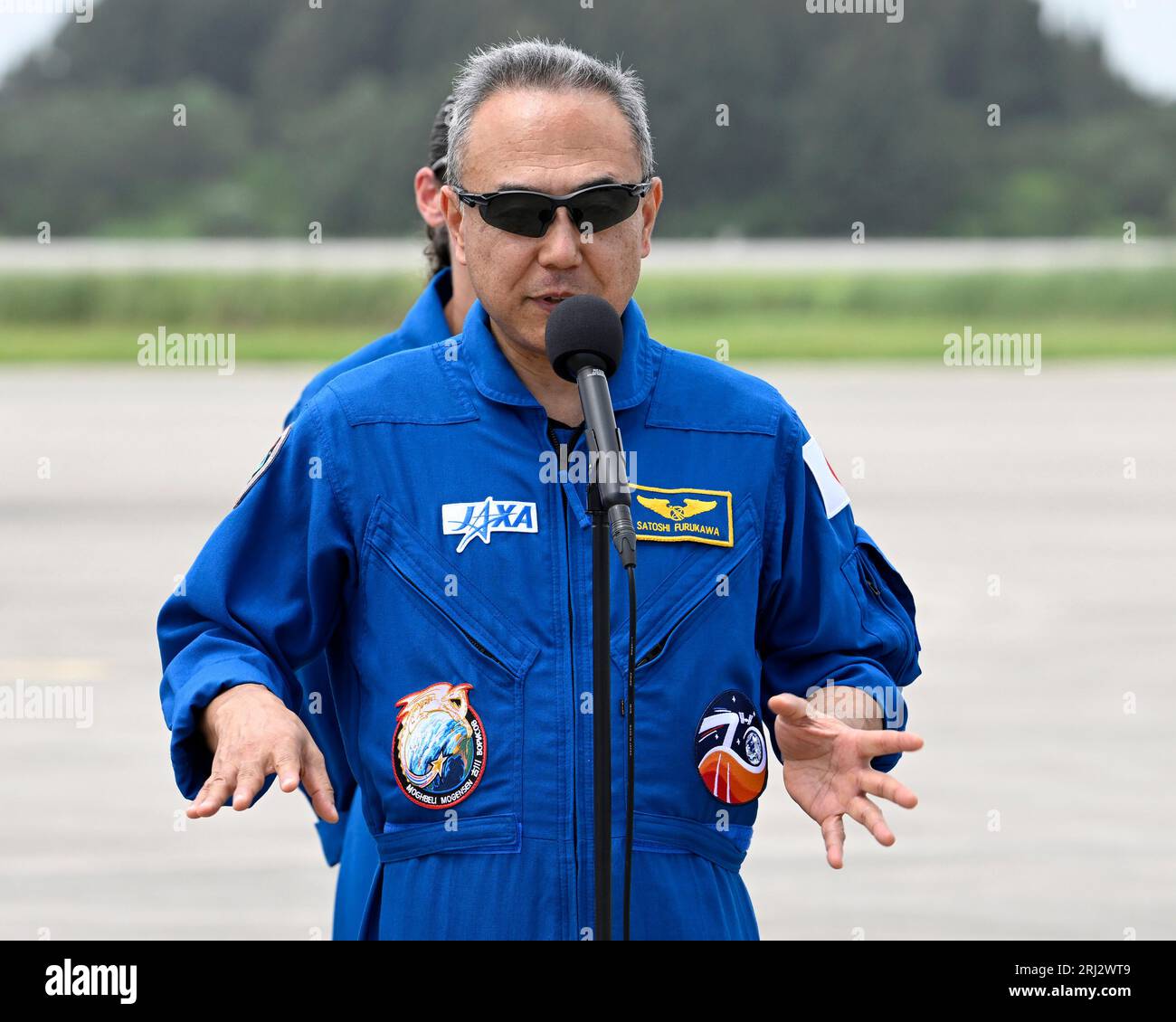 L'astronauta JAXA Satoshi Furukawa risponde alle domande dei media dopo essere arrivato al Kennedy Space Center, in Florida, domenica 20 agosto 2023. Foto di Joe Marino/UPI Credit: UPI/Alamy Live News Foto Stock