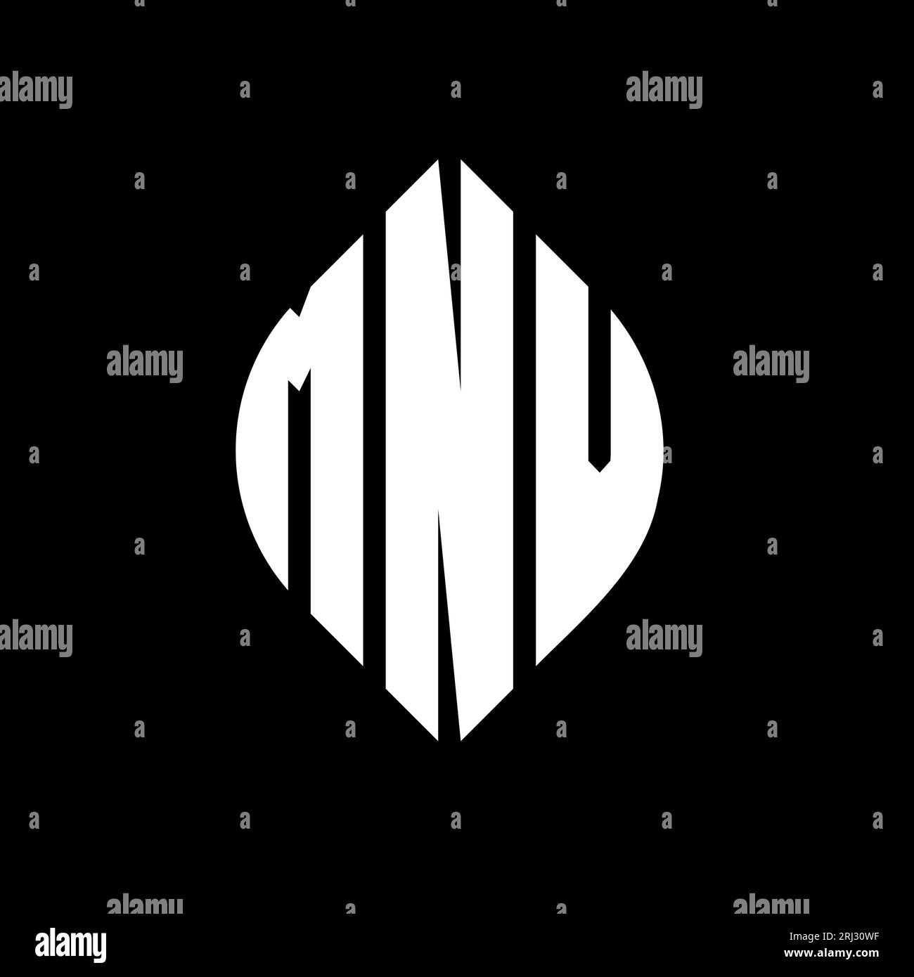 Logo MNV a forma di lettera circolare con forma circolare ed ellisse. Lettere ellittiche MNV con stile tipografico. Le tre iniziali formano un logo circolare. MNV ci Illustrazione Vettoriale