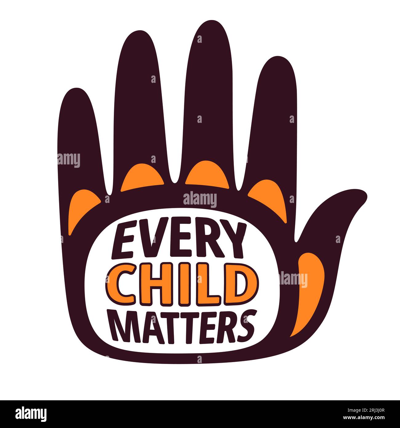 Every Child Matters, giornata nazionale per la verità e la riconciliazione (Orange Shirt Day) in Canada. Testo con disegno stampato a mano. Illustrazione banner vettoriale. Illustrazione Vettoriale
