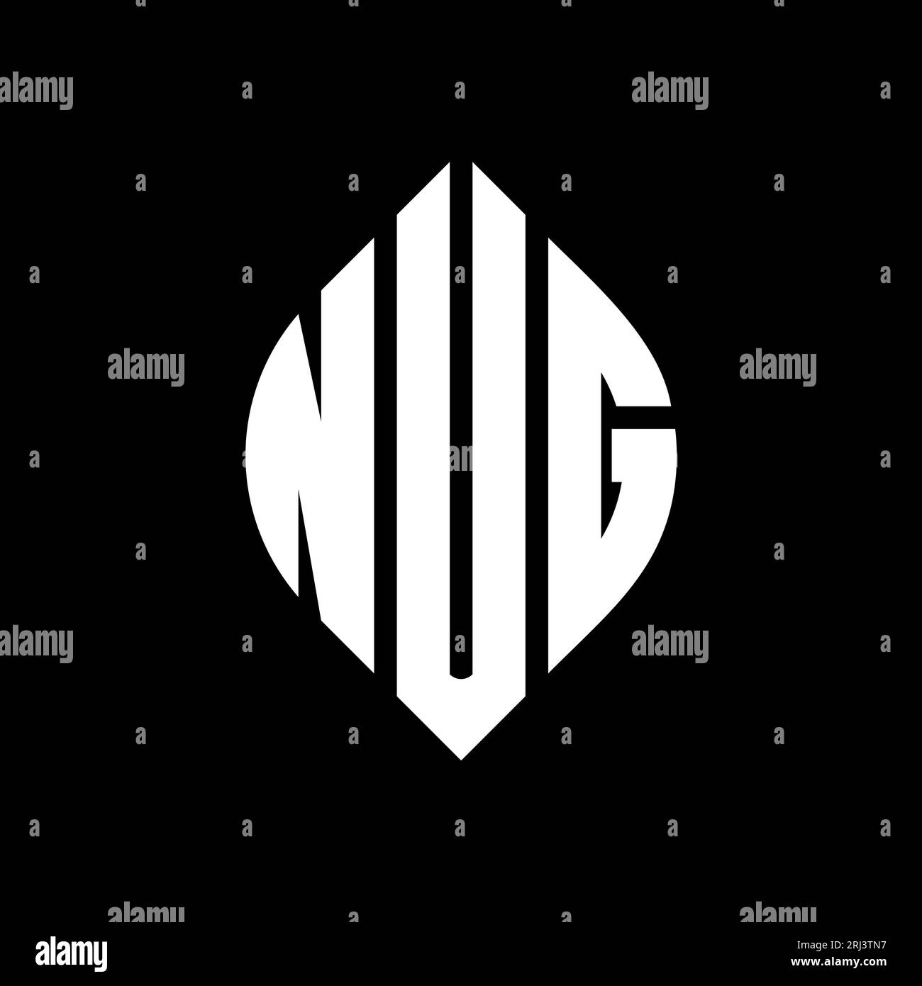 Logo NUG Circle Letter con forma circolare ed ellisse. Lettere di ellisse NUG con stile tipografico. Le tre iniziali formano un logo circolare. NUG ci Illustrazione Vettoriale