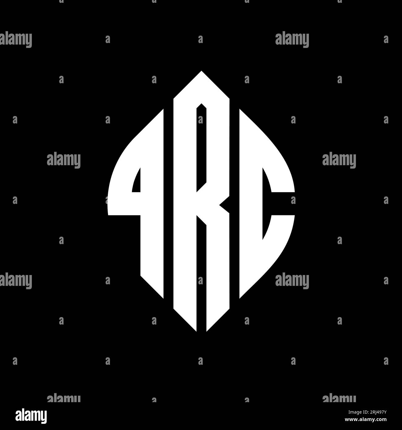 Logo con lettera circolare QRC con forma circolare ed ellisse. Lettere ellittiche QRC con stile tipografico. Le tre iniziali formano un logo circolare. QRC ci Illustrazione Vettoriale