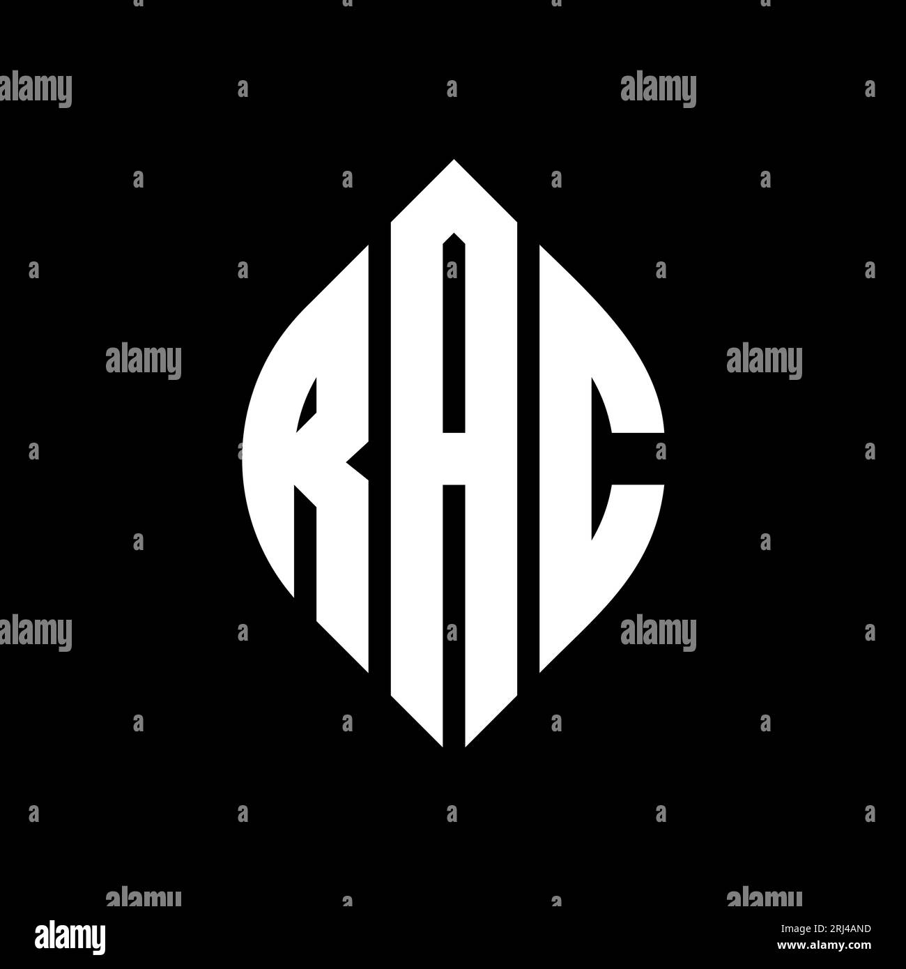 Logo RAC a forma di lettera circolare con forma circolare ed ellisse. Lettere di ellisse RAC con stile tipografico. Le tre iniziali formano un logo circolare. RAC ci Illustrazione Vettoriale