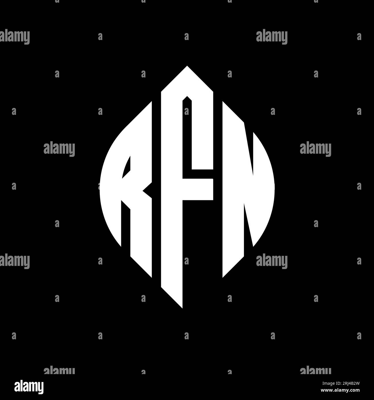 Logo con lettera circolare RFN con forma circolare ed ellisse. Lettere ELLITTICHE RFN con stile tipografico. Le tre iniziali formano un logo circolare. RFN ci Illustrazione Vettoriale