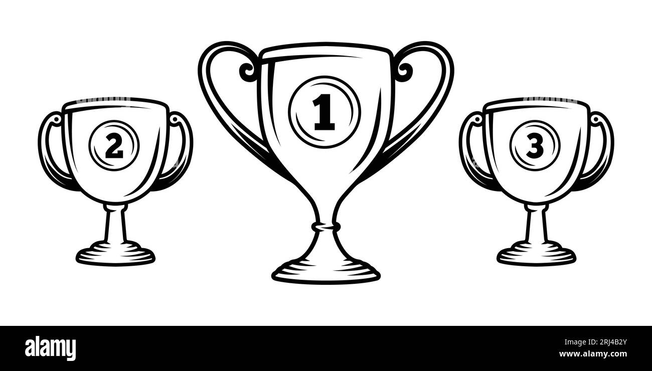 Modello di design del logo Trophy. Set di trofei. Vettore e illustrazione. Illustrazione Vettoriale