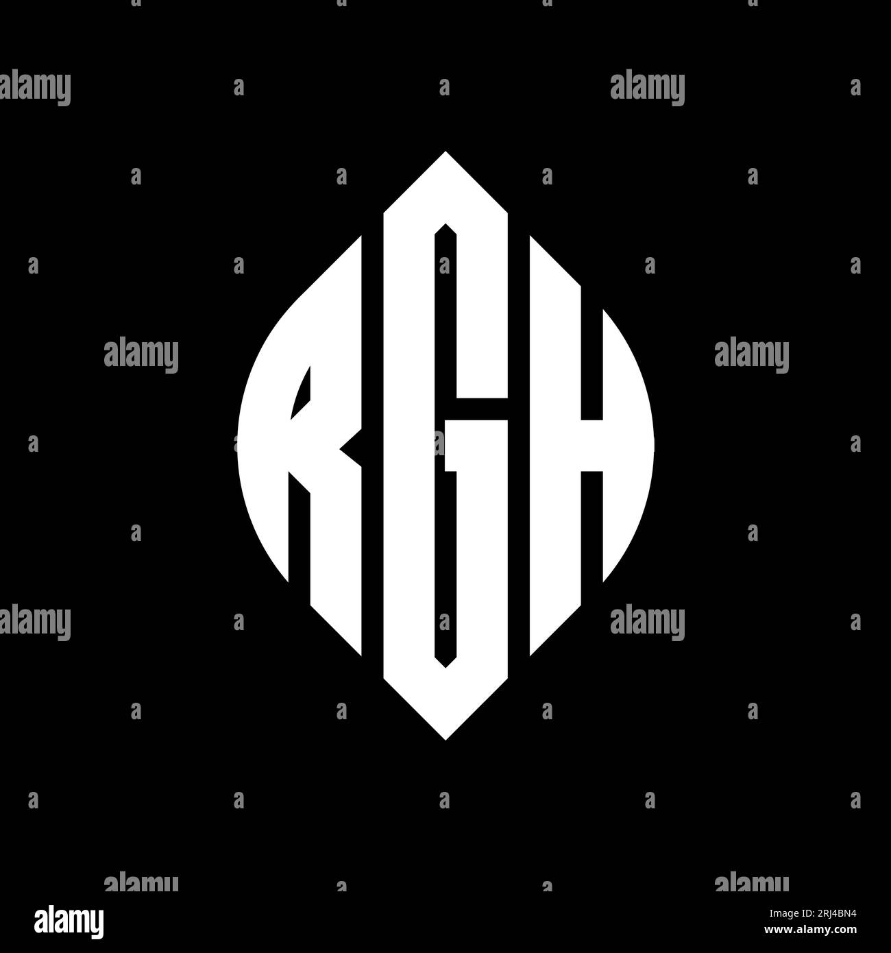 Logo RGH circolare con forma circolare ed ellisse. Lettere ellittiche RGH con stile tipografico. Le tre iniziali formano un logo circolare. RGH ci Illustrazione Vettoriale