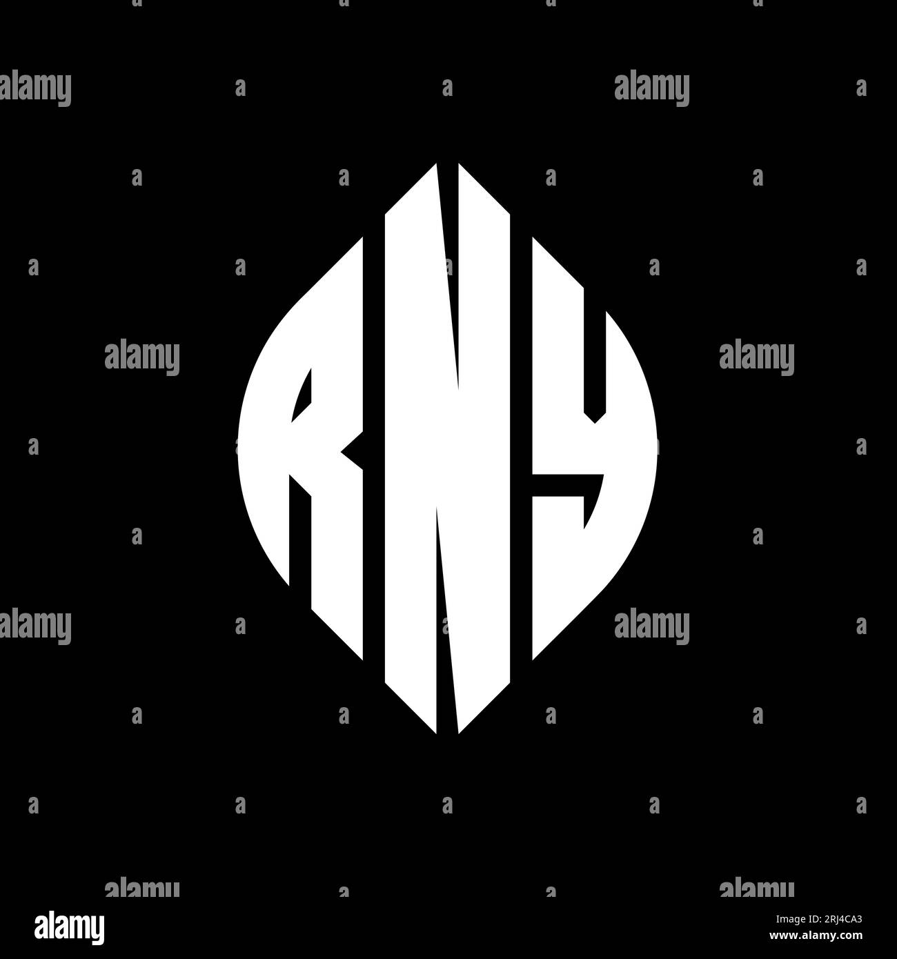 Logo con lettera circolare RNY con forma circolare ed ellisse. Lettere ellittiche RNY con stile tipografico. Le tre iniziali formano un logo circolare. RNY ci Illustrazione Vettoriale