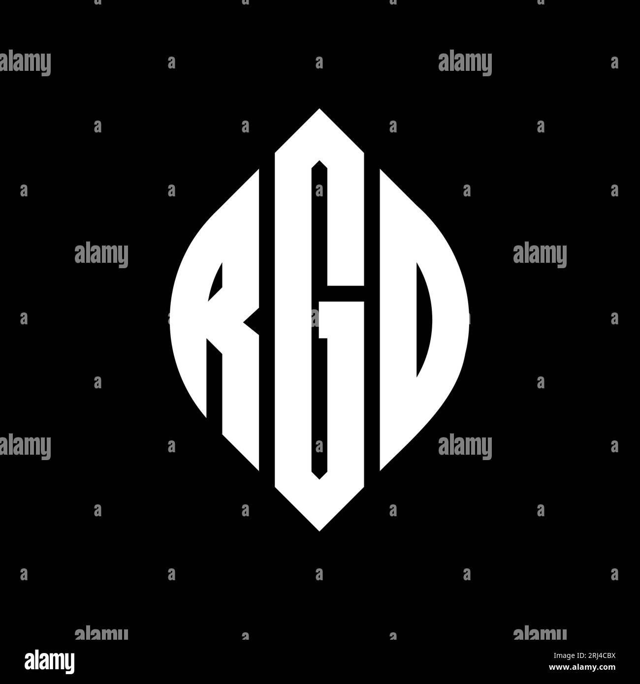 Logo RGD a forma di lettera circolare con forma circolare ed ellisse. Lettere ellittiche RGD con stile tipografico. Le tre iniziali formano un logo circolare. RGD ci Illustrazione Vettoriale