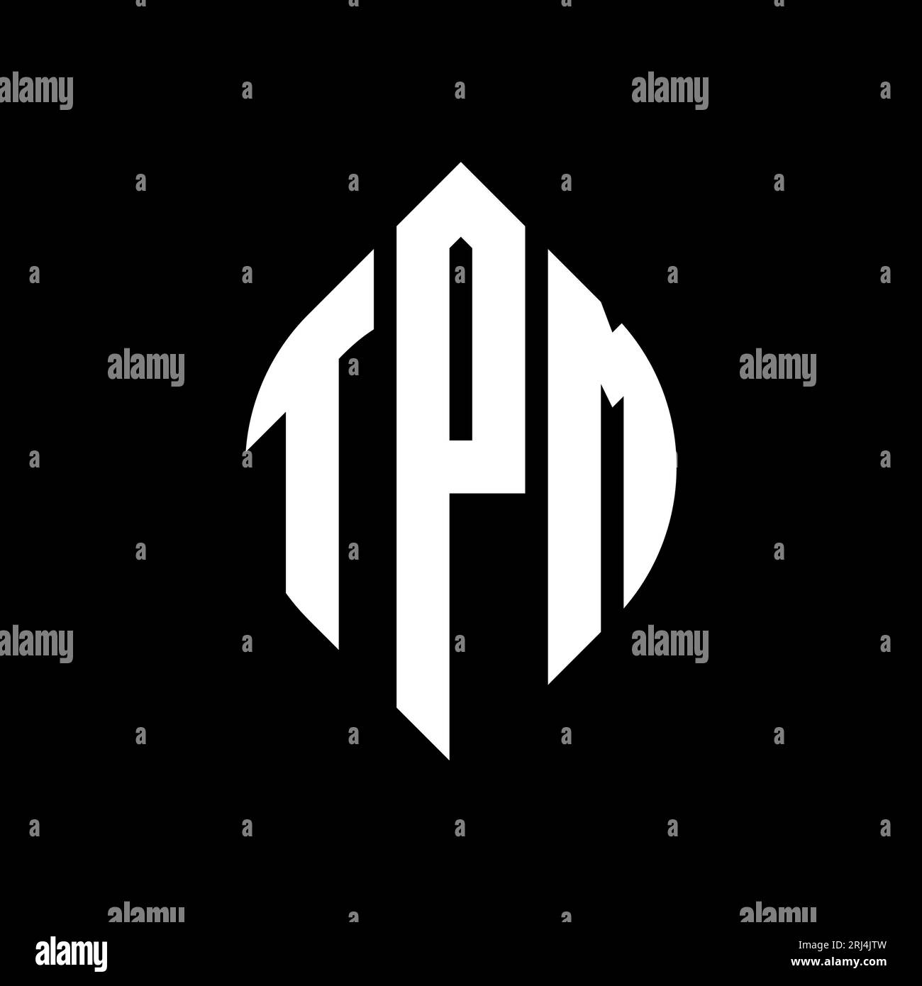 Logo TPM a forma di lettera circolare con forma circolare ed ellisse. Lettere ellittiche TPM con stile tipografico. Le tre iniziali formano un logo circolare. TPM ci Illustrazione Vettoriale